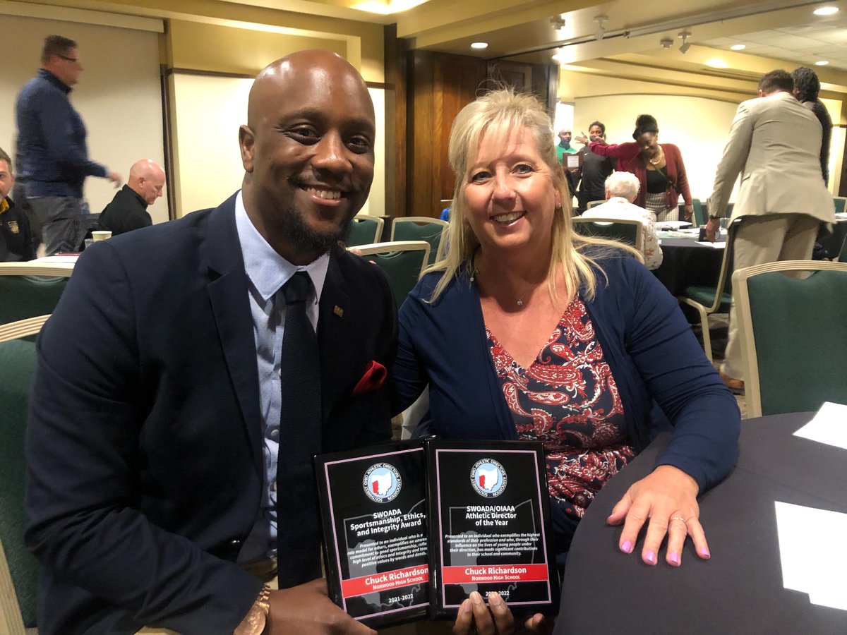 Earlier today Director of Athletics <a href="/CRichTheAD/">Chuck Richardson</a> was presented two <a href="/Swoada1/">Swoada</a> awards at the <a href="/SWDistrict/">SWDAB</a> Administrators Breakfast. 

Today he received the Sportsmanship, Ethics and Integrity Award and Athletic Director of the Year! Congrats are in order! 

#WeAreNorwood