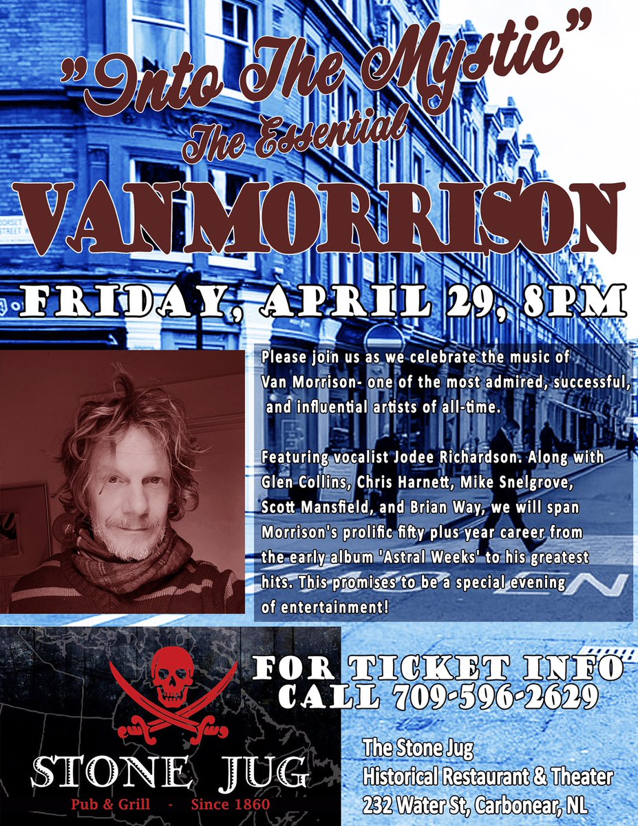 Looking forward  to ‘Into the Mystic- The Essential Van Morrison’ tomorrow night in Carbonear at The Stone Jug.  

For tickets contact:

The Stone Jug
stonejug1860@gmail.com
596-2626

See you soon! <a href="/stonejug1860/">Stone Jug Historical Restaurant & Theater</a>