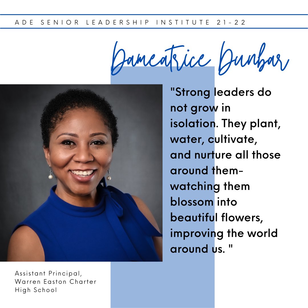ADEleadersNOLA's tweet photo. Dameatrice Dunbar is an Assistant Principal @Easton_CHS and a member of ADE’s 4th Senior Leadership Institute. 

Find out more about applying for the SLI at https://t.co/8fWOxPQyHU https://t.co/o3yVVXpv1s