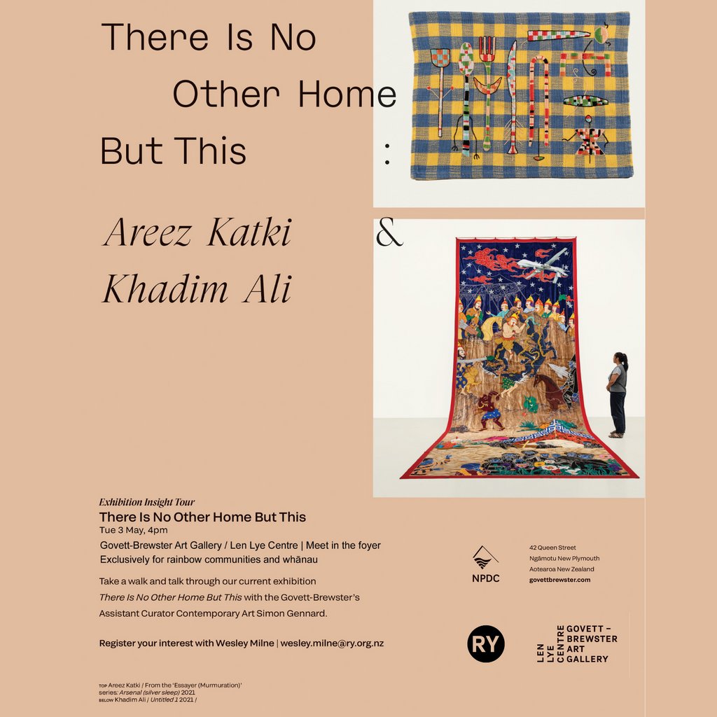 Rainbow Youth (@rainbowyouth) on Twitter photo This Tuesday, 3rd May RainbowYOUTH has teamed up with the Len Lye Centre to offer a walk and talk through for Rainbow people and their whānau of the current exhibition 'There Is No Other Home But This'
Register your interest Taranaki@ry.org.nz This Tuesday, 3rd May RainbowYOUTH has teamed up with the Len Lye Centre to offer a walk and talk through for Rainbow people and their whānau of the current exhibition 'There Is No Other Home But This'
Register your interest Taranaki@ry.org.nz