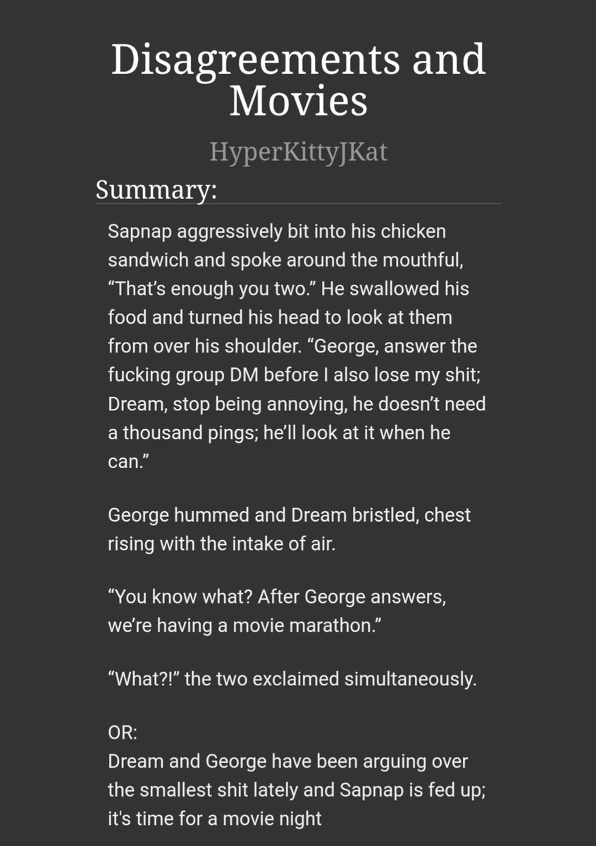 yoongisodapunch's tweet photo. Disagreements and Movies | Dreamnotfound / dnf
Dream and George have been arguing over the smallest shit lately and Sapnap has simply had enough; it's time for a movie night
#DNFFLUFFWEEK day 4 !
https://t.co/v9y7kgYCw5 https://t.co/fYchWn9fE6