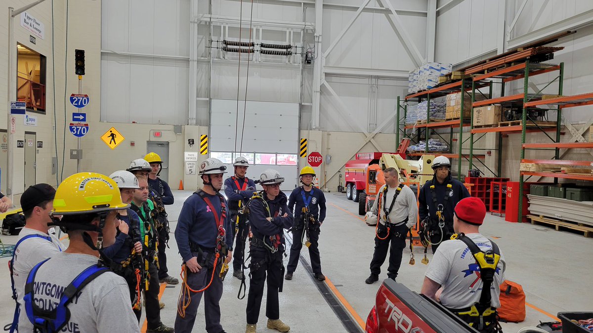 mcfrsPIO's tweet photo. Every Day is @mcfrs Training Day @MontgomeryCoMD Members from @MCFRS &amp; #PGFD TRT attend Day 1 of the "Rope Access for the Fire Service" taught by @Rescue2Training at MoCo Public Safety Training Academy (PSTA) indoor’high bay’ area in Gaithersburg (East Village) https://t.co/AxU5jZdQA8