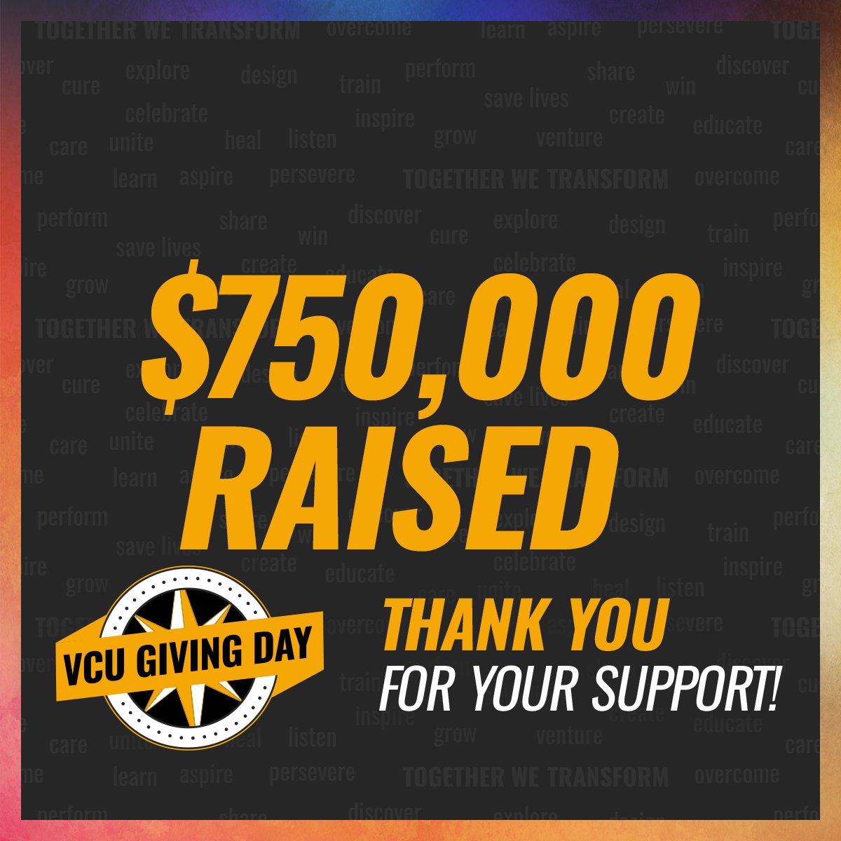 Thank you to all of the generous alumni and friends of the university who've helped us raise more than $750,000 so far for #VCUGivingDay! If you haven't already, you can still make a gift to the people and places at VCU that mean the most to you.

givingday.vcu.edu/o/virginia-com…