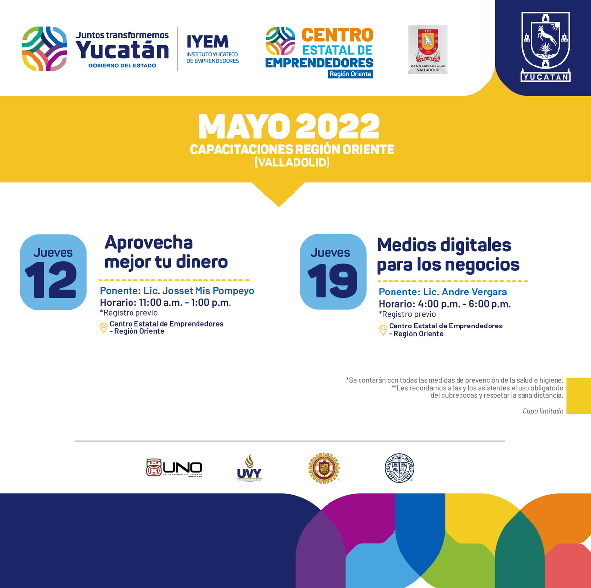 iyemyucatan's tweet photo. Este es el calendario de capacitaciones del mes de #Mayo donde habrá #actividades enfocadas para el crecimiento y fortalecimiento de tu #negocio.

Conoce AQUÍ todos los detalles. https://t.co/DkokSyjgjw