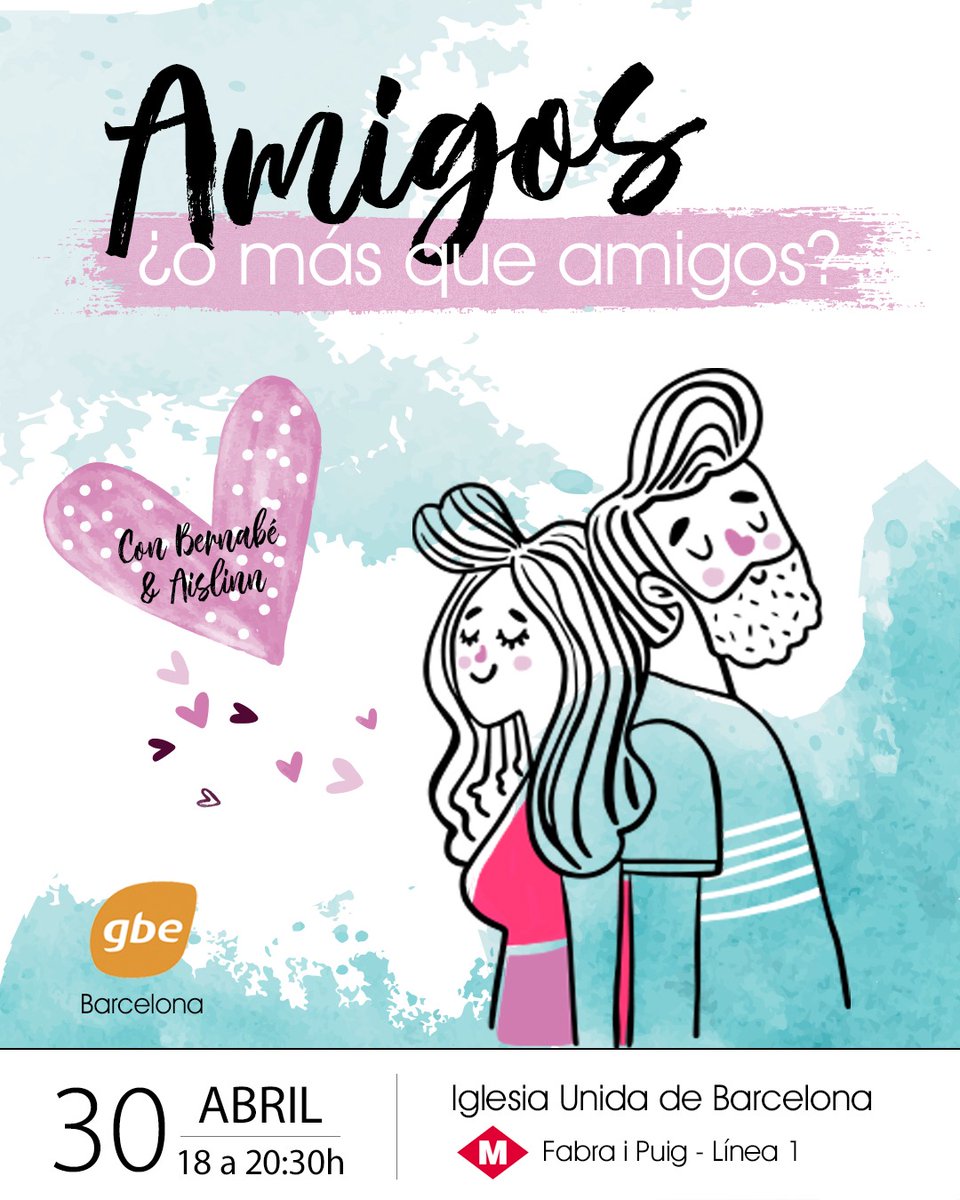gbeesp's tweet image. ¿Qué puede compartir un matrimonio joven con estudiantes de instituto acerca del amor, la amistad y el noviazgo? Si vives en Barcelona ven al encuentro de GBE este sábado, conoce a Bernabé y Aislinn, y descubre lo que la Biblia enseña sobre estos temas tan interesantes.