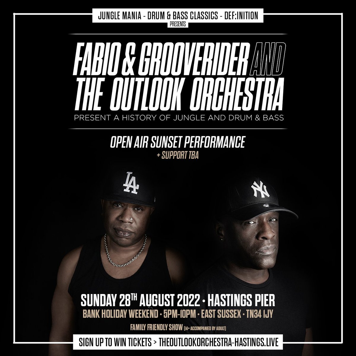 August Bank Holiday Sunday (28th) we're heading to #Hastings with @fabioandgroove and #TheOutlookOrchestra for a open air sunset performance on the Pier, of the amazing 'A History of Jungle and Drum & Bass' 🎶 Sign up theoutlookorchestra-hastings.live #FabioandGrooverider #HastingsPier