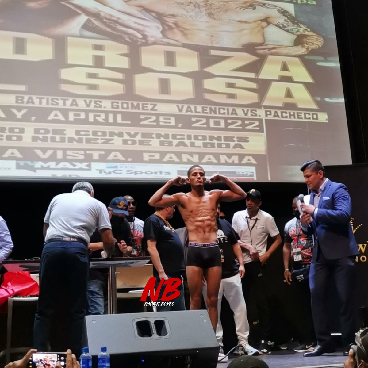 Panamá🇵🇦
Pesaje / Weigh in
<a href="/generalpedroza/">Rafael El General Pedroza</a> 🇵🇦 122 - Héctor Andrés Sosa🇦🇷 122

🏟️ Hotel El Panamá 

🕖 7:00 pm 🇵🇦 / 21:00 🇦🇷

📺 TV Max🇵🇦 / TyC Sports🇦🇷 y Latinoamerica 

🎟️ $20, $60, $100 en Panatickets

#nacionboxeo