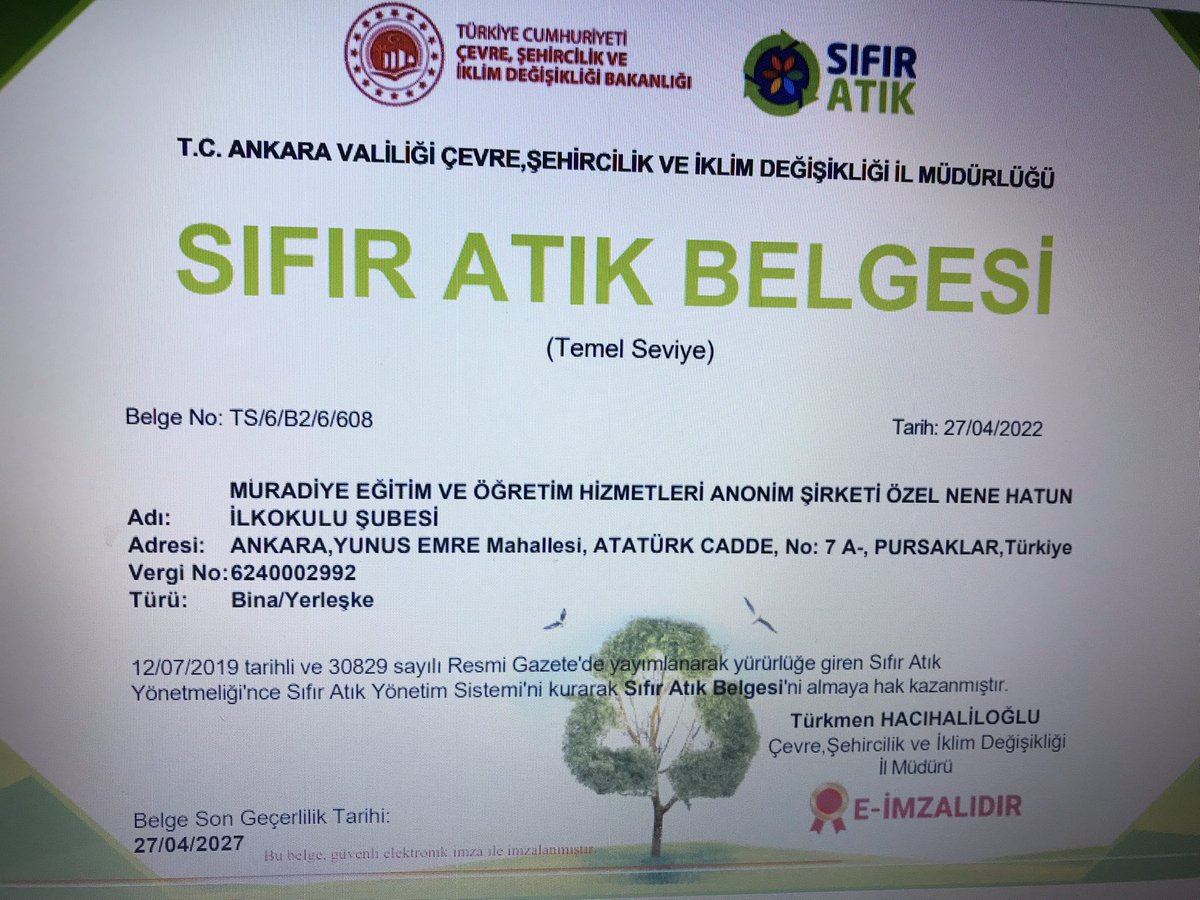 Pursaklardeste1's tweet photo. Özel Nene Hatun İlkokulu Temel Seviye Sıfır Atık Belgesi almaya hak  kazanmıştır.Çalışmalarından dolayı emeği geçen idarecilerimizi tebrik ediyoruz.👏👏👏 @mebailesi2023 @PursaklarMem @mustafakilicgil @battalakman @Erol7506 https://t.co/GpKrtohkvU