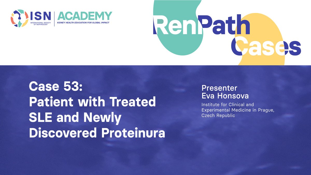 ISNkidneycare's tweet photo. 📢 ISN #RenPath Case 53 is out! Interact with presenters and students on the ISN Academy discussion board.
Case 53 - Patient with Treated-SLE and Newly Discovered Proteinura.
👤 Expert: Eva Honsova, Czech Republic.
➡️ https://t.co/GqNroDi0Qd #RenalPathology #RenalPath https://t.co/ERUkM5e8cb