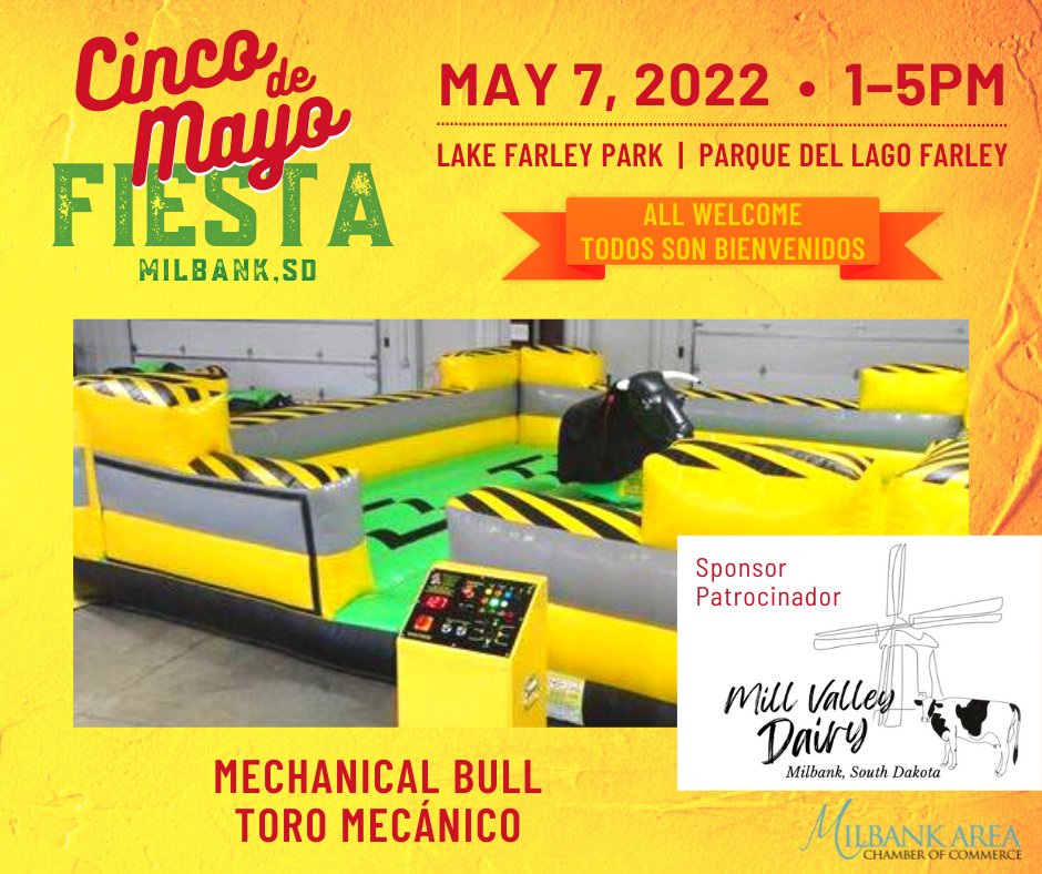 🎉 Cinco de Mayo Fiesta is only 1 week away! 🎉
Thank you to Mill Valley Dairy for sponsoring the Mechanical Bull!
#milbanksd #milbankchamber #cincodemayo