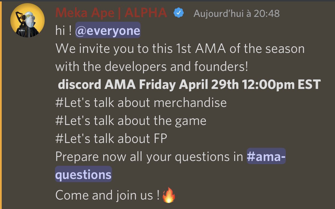 ⚠️ AMA #MekaApeClub <a href="/MekaApe/">Meka Ape</a> 
#NFTGame #Ethereum #UnrealEngine