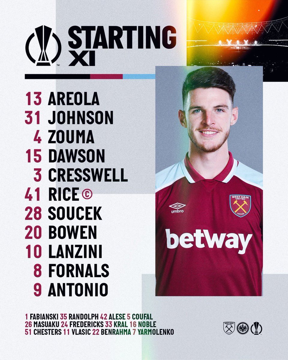 WestHamU_'s tweet photo. Here's our starting lineup for tonight’s semi-final

#UEL  | #WHUSGE https://t.co/haIE7Gu4up