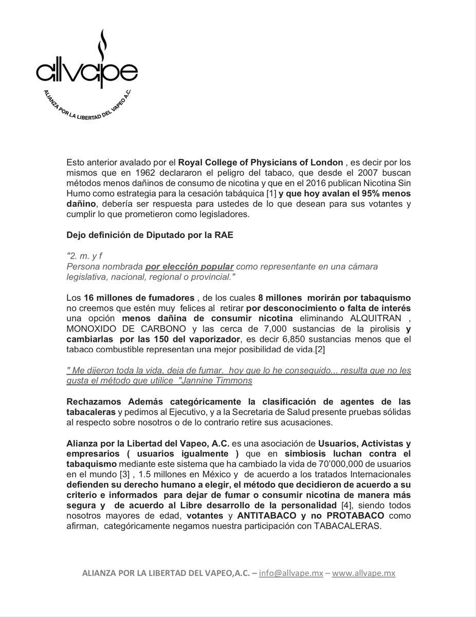 allvapemx's tweet photo. Lamentamos que el poder legislativo sea un brazo más del ejecutivo. Nos han dado la espalda a los usuarios de vaporizadores que optamos por una alternativa 95% menos nociva que el tabaco de acuerdo a cientos de estudio científicos. ¿Para quién legislan? #ProhibidoProhibir https://t.co/GXtBfc7buV