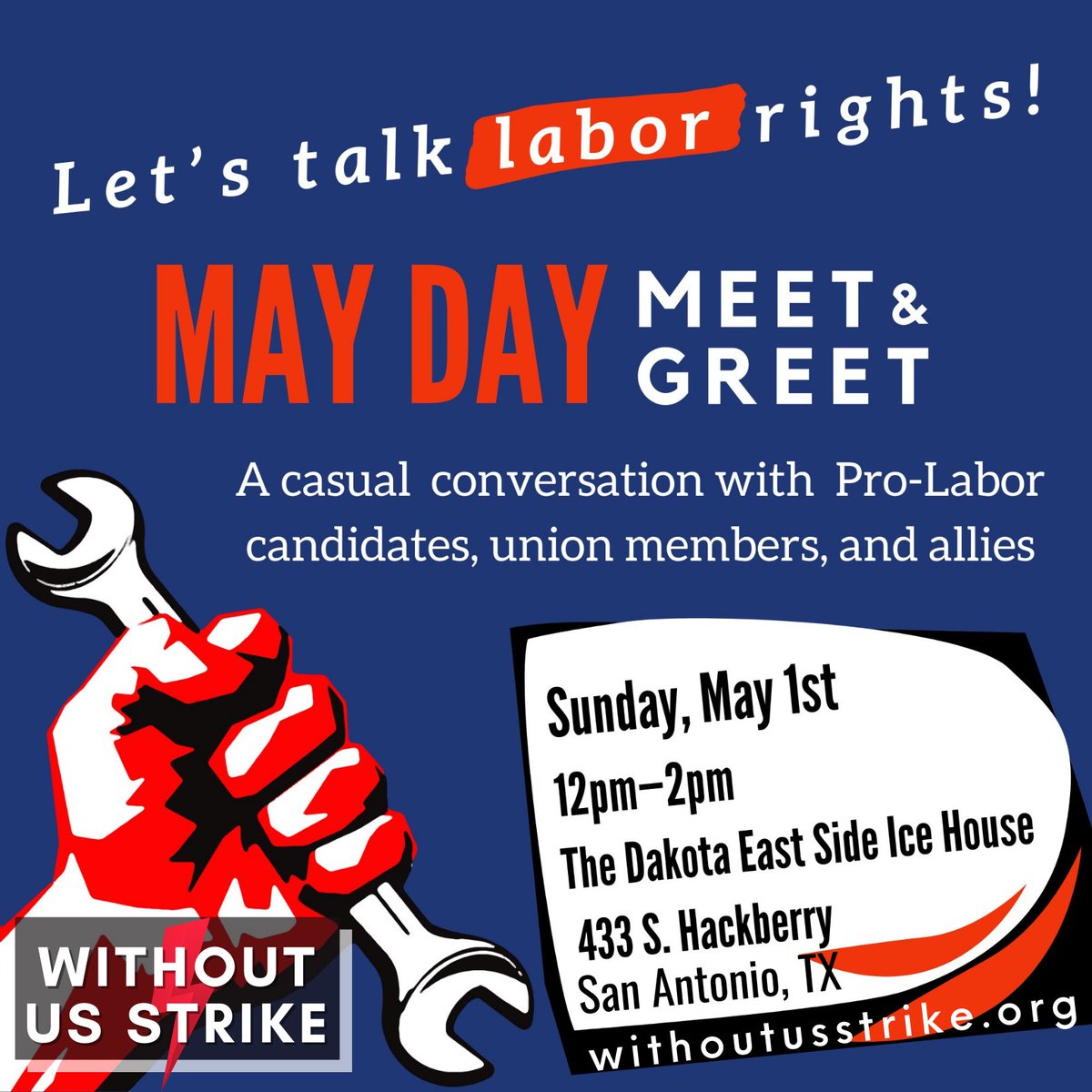 WithoutUsStrike's tweet photo. New location for #SanAntonio! Get connected with local unions and so much more!
#MayDay #withoutusstrike #satx https://t.co/wVvR9LMych