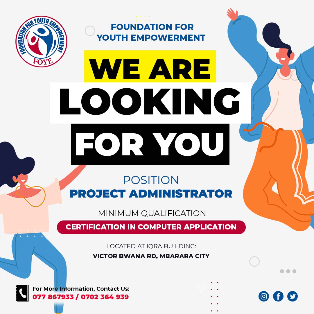 foyeUG's tweet photo. We're hiring! Are you skilled in ICT? Check out our Project Administrator job posting now to see if you're the perfect fit to join the FOYE team! https://t.co/JfrSyBVHSo