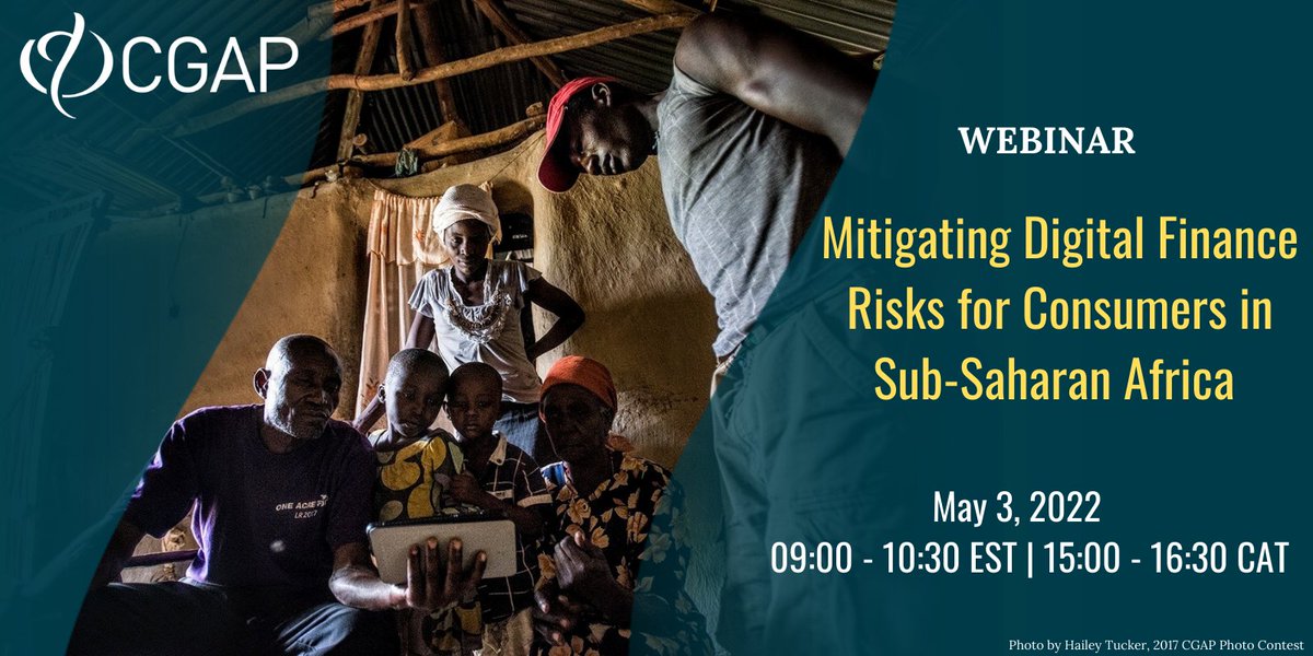 FinDevGateway's tweet photo. [@CGAP WEBINAR] Join a panel of experts from @GSMA,@FSDKe, BCEAO &amp; @FSCA_ZA on May 3 for a discussion about the evolving nature and scale of #consumerrisks in digital finance in Sub-Saharan Africa. 
Register here: https://t.co/BRt5IkpDDi https://t.co/ACWNGkhzNC