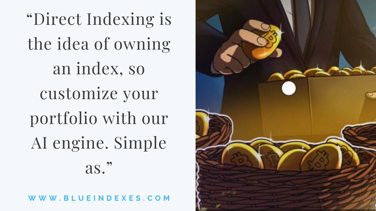 Make a step further in managing your portfolio with direct indexing. AI driven Indexing makes it simple, fast and up to your needs and preferences. #indexes #directindexing #fintech #AI #crypto #blueindexes #personalfinance #portfolio #DeFi #indexing