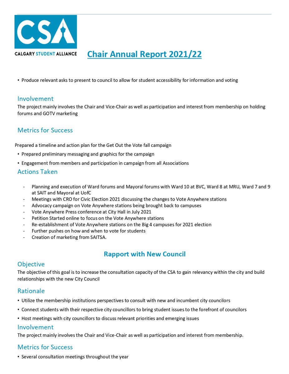 StudentsCalgary's tweet photo. We are pleased to publish our Annual report from our Chair , @DexternalBVC , on the work that has been done in the 2021/22 Term.

Thank you to all of our member delegates and our 90,000 members for the support throughout this year. 

#progress #Calgary #yyc #yyccc #abpoli https://t.co/G4WmJDEp7Q