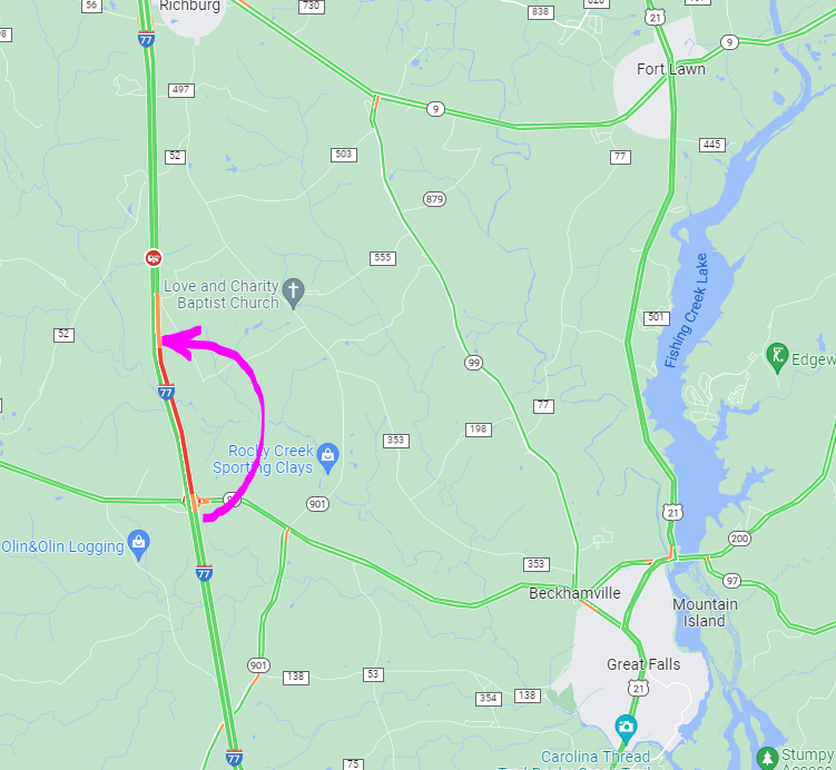 Clt_TrafficGuy's tweet photo. 💢TraffiCast™
I-77 NB has been JAMMED for hours near #GreatFallsSC due to a wreck about 2 and a half miles north of exit 55, Great Falls Highway.
#CltTraffic #ChesterCo #Clt #NC #SC https://t.co/SNwTnvIUYC