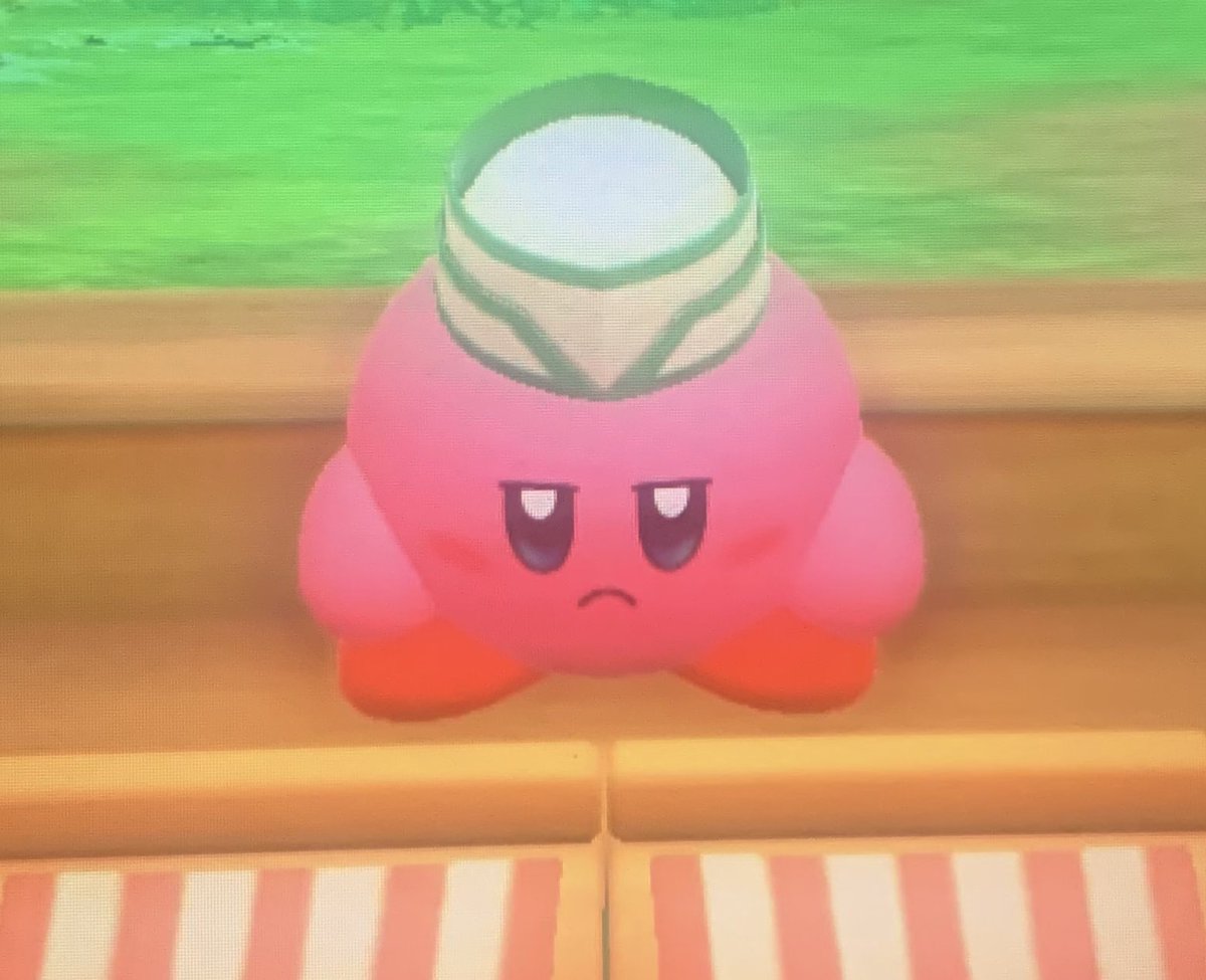 nise_shi's tweet photo. been playing the new kirby game. loving how kirby is portrayed as a ball of constant, unending happiness &amp; positivity EXCEPT after he works a shift in food service, in which he looks like he’s ready to commit a crime https://t.co/iEh2Lwv1Mk
