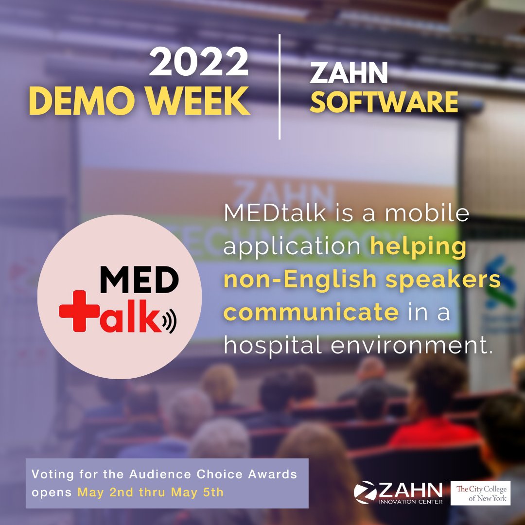 Hey y'all! Autism Bridge, Arle Clothing, and MEDtalk are competing for The Zahn Software Prize, a category that challenged them to develop ventures that use technology to solve problems otherwise untouched. Good luck teams! Learn more about Final Pitch at ccny.cuny.edu/zahn/events