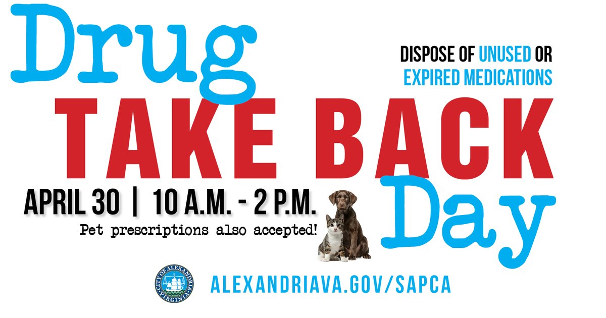 DCHS_AlexVA's tweet photo. A Drug Take Back Day location has changed. First Baptist Church collection site is moved to Chinquapin parking lot (3210 King St), near Alex High School. Dispose of medications safely on Sat, April 30, 10am-2pm. Visit https://t.co/1z3WkLmZ2S for details. #TakeBackDay #DMVTakeBack https://t.co/TPWtImqR0H
