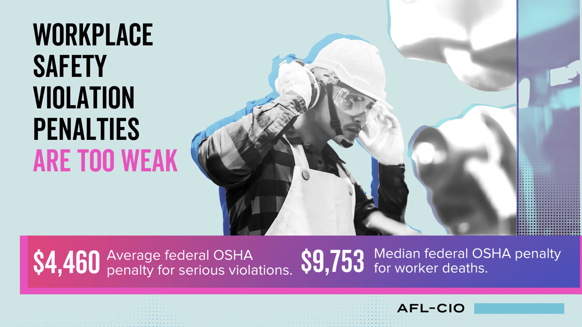 LizShuler's tweet photo. Hundreds of workers continue to die on the job every single day.

Our @OSHA_DOL and @MSHA_DOL workplace penalties are far too weak — you can't put a price tag on someone's life. #WorkersMemorialDay #IWD2022 https://t.co/DJaecjBS0a