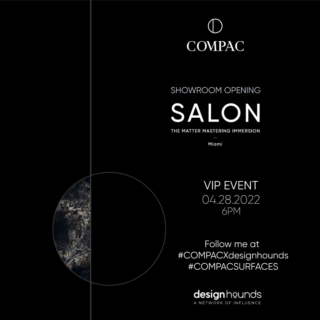 Modenus's tweet photo. Tonight! Catch the fun from the #designhounds and the exclusive showroom opening of COMPAC The Surfaces Company in Miami.
#COMPACXdesignhounds
#COMPACSURFACES https://t.co/dZ7qtHqRR7