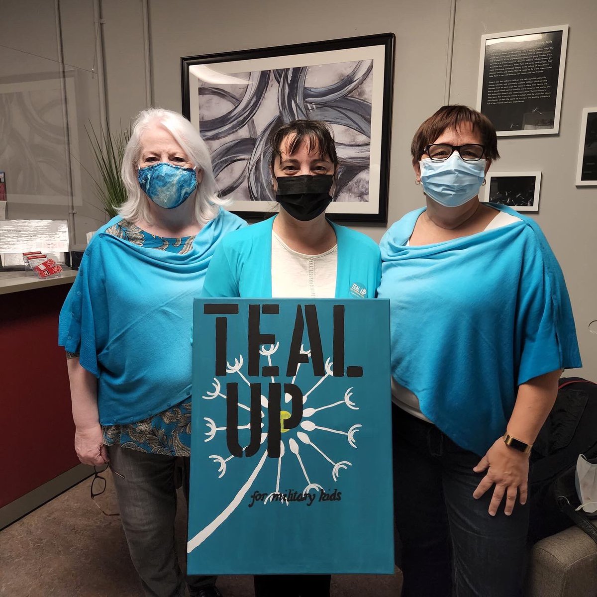 HRMFRC's tweet photo. We’re proud to wear teal today to show our support for military kids! We celebrate their resilience and are here to support them through the challenges of the military lifestyle. #TealUp #MilitaryLife #MilitaryFamilies #Halifax #NovaScotia https://t.co/8VdlsXekxh