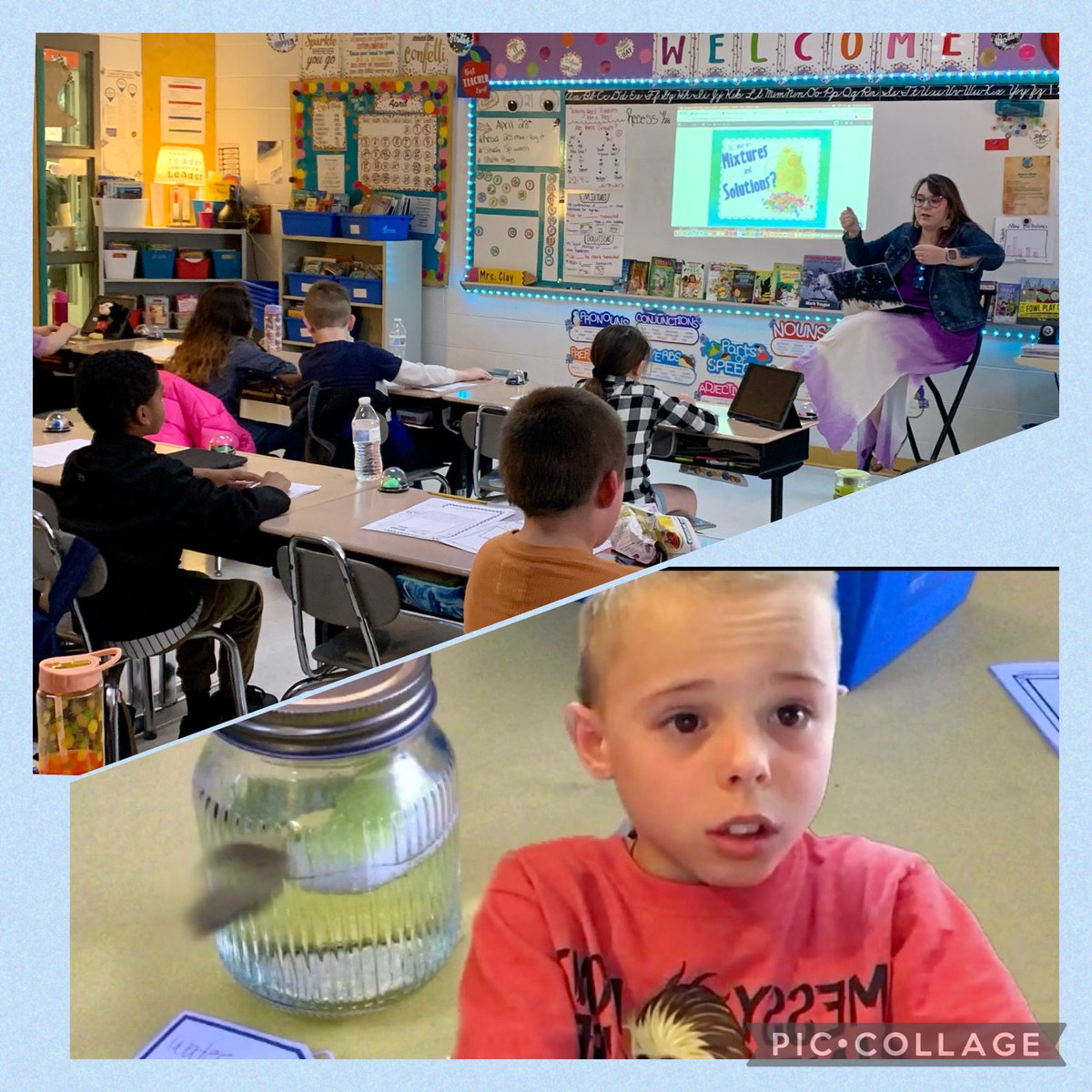 Peep Science Experiment with water, oil, vinegar and peroxide... Which solution would dissolve the peep? Mrs. Clay’s 3rd graders wrote observations and then created a @Flipgrid describing their observations with green screen pictures of each jar. #TeamTISBCS <a href="/BerkCoSchoolsWV/">Berkeley Co. Schools</a>
