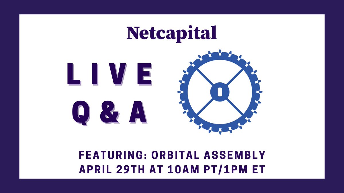 netcapital's tweet photo. You're Invited! Join Netcapital and Orbital Assembly TOMORROW at 10am PT/1pm ET for a live Q&amp;A!

Register here: https://t.co/3fOTHUxxo7

To learn more about Orbital Assembly and their raise with us, please visit https://t.co/kM2tqEdSYe

#Netcapital #OrbitalAssembly #PrivateEquity https://t.co/mpah2ip7lL
