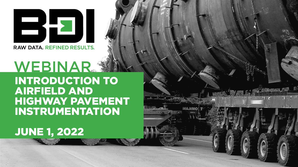 BDITest's tweet photo. Join BDI on June 1, 2022 (1PM - 2PM EST) as Tom Weinmann presents Introduction to Highway and Airfield Pavement Instrumentation Technologies.

Register using the following link: https://t.co/HPZOqpQXXg

We look forward to seeing you there.

#webinar #pavement #infrastructure https://t.co/16Izrw3yts