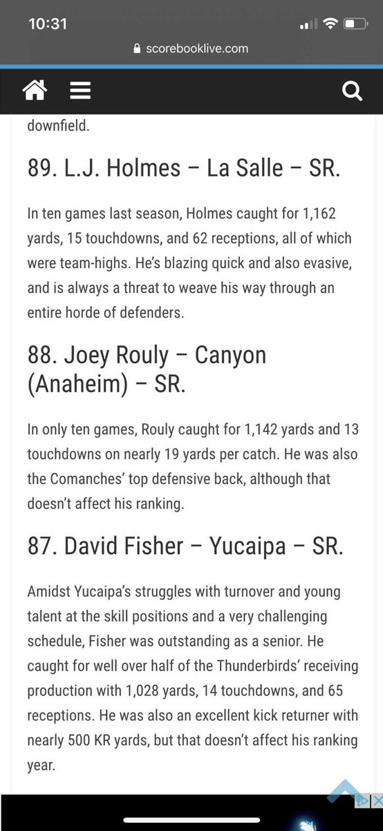 JoeyRouly's tweet photo. 1.) Game 1 of senior year: 263 receiving yards, 13 catches, 3 TDs, 1 interception, W. 2.) 88th ranked receiver in CA according to 24/7 sports. 3.) 1,142 receiving yards in only 9 games (full season), 49th ranked in full season receiving yards in CA. 4.) 2nd team all Orange County https://t.co/x43Ef5BIsK