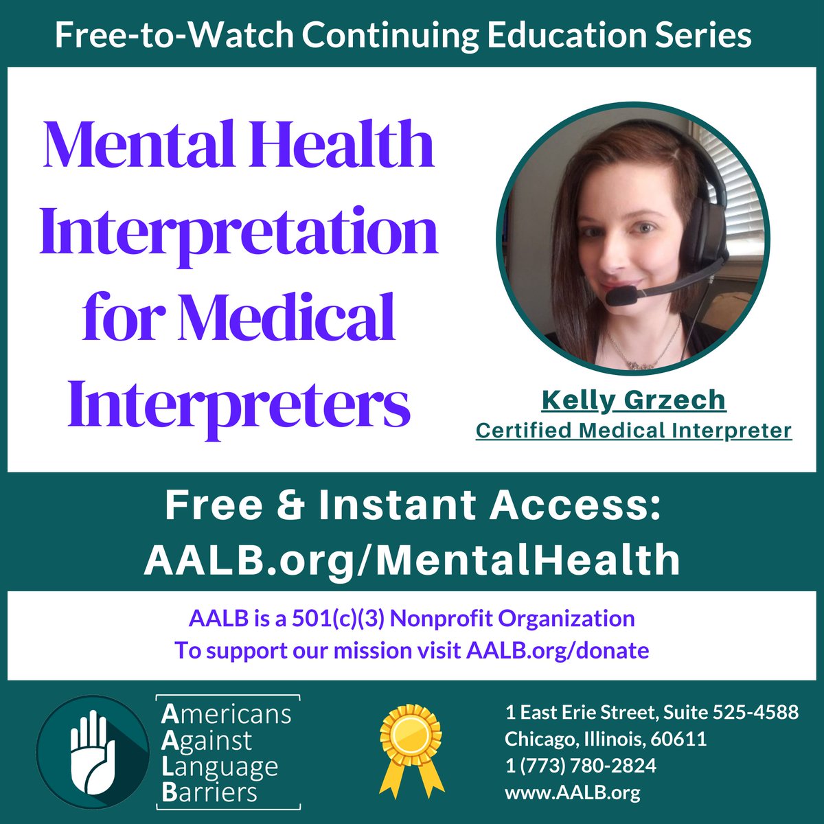 Did you know that AALB has free-to-watch continuing education for medical interpreters on our YouTube channel? 

Start with Lecture 1: The Role of the Mental Health Interpreter. Link to access: AALB.org/mentalhealth