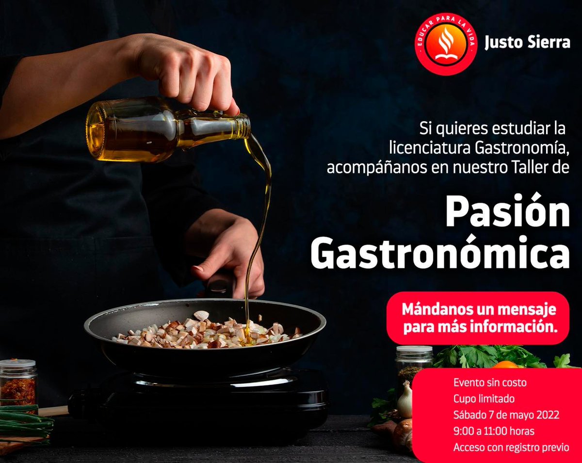 ¡Te esperamos este 7 de mayo en nuestro Taller de Gastronomía!
Regístrate en paginas.justo-sierra.edu.mx/lp-profesional…