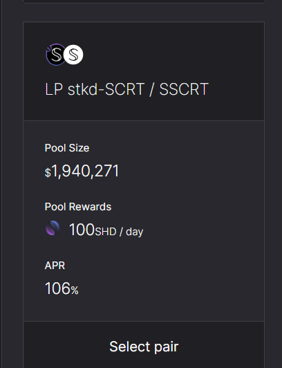 CryptoChem0000's tweet photo. Definitely taking advantage of the 100%+ APR on @sienna_network for the #stkdSCRT / $SCRT pairing.
Plus you get external incentives in the form of $SHD as well ๐ https://t.co/iK9CfaSXqV