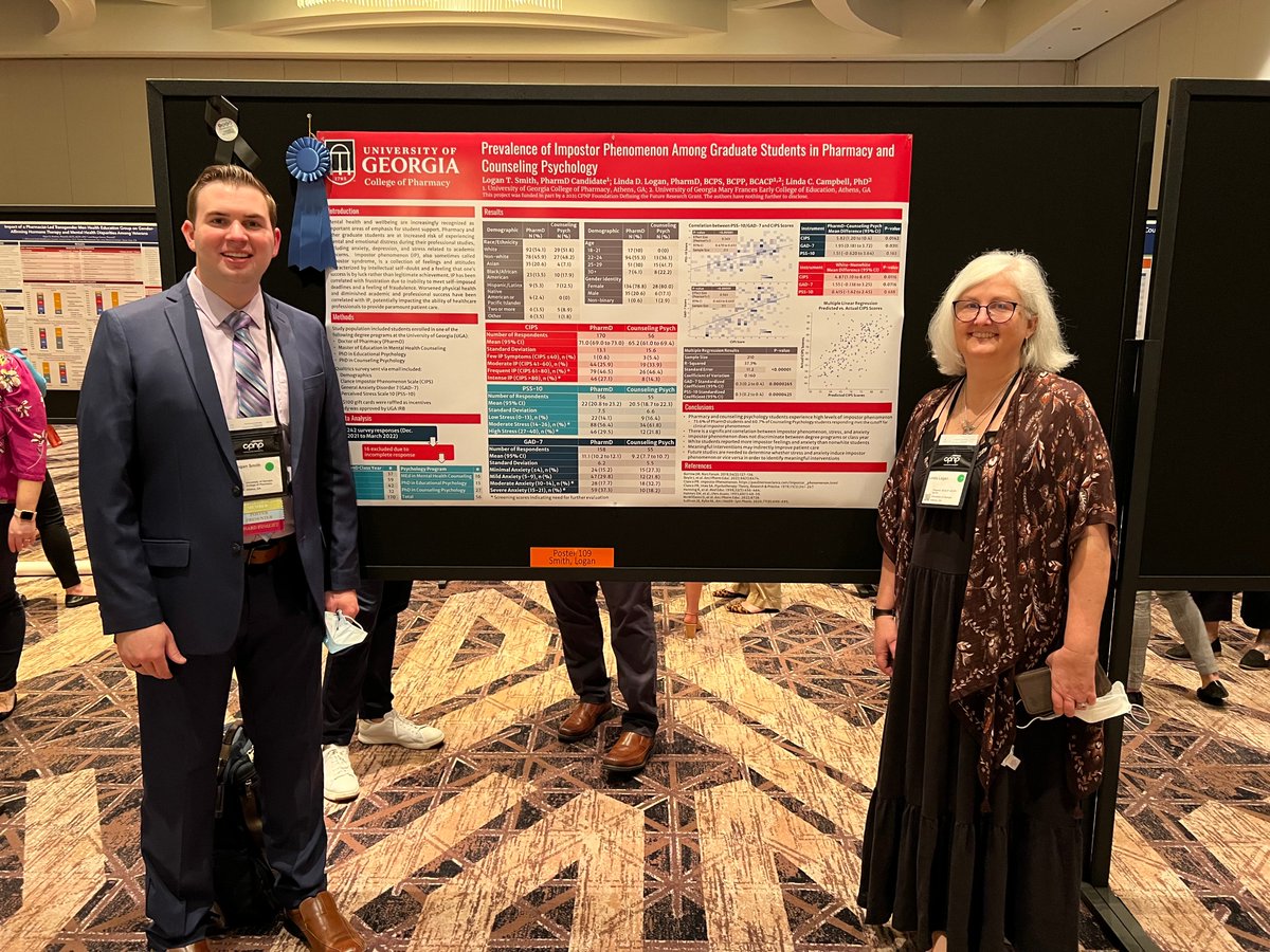 Congratulations to Logan Smith, P3, who was awarded the College of Psychiatric & Neurologic Pharmacists (CPNP) Foundation Strategic Goals Award at #CPNP2022 for his poster, 'Prevalence of Imposter Phenomenon Among Graduate Students in Pharmacy and Counseling Psychology.'