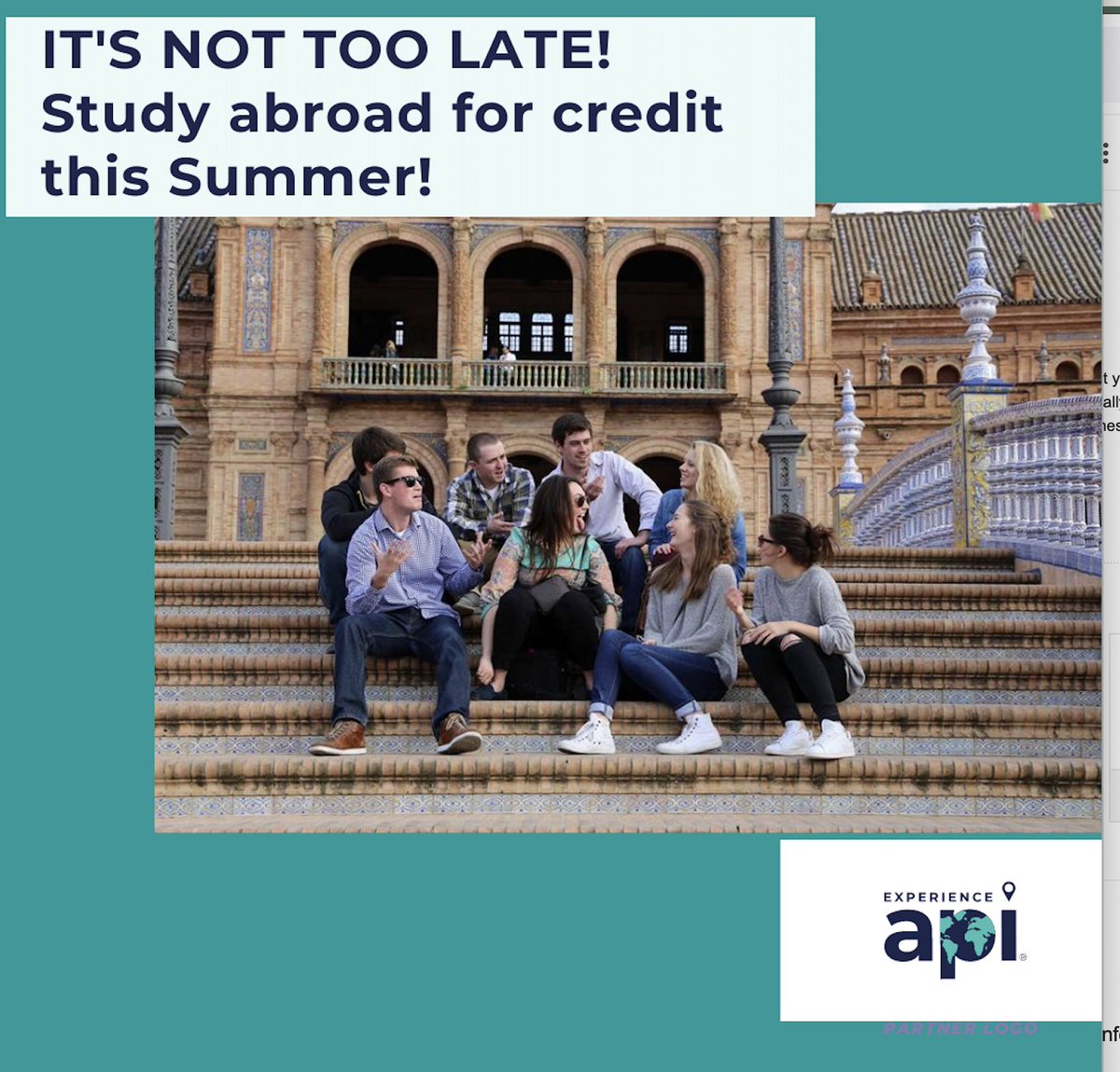 TeenLifeMedia's tweet image. Join API this Summer and earn credit! There's still time to get ahead in your degree plan and experience the world this summer while graduating on time! 
#Ispyapi #apiabroad #condenastcollege #studyabroad