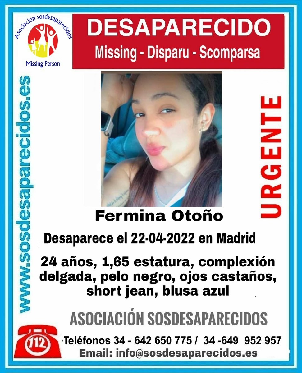 sosdesaparecido's tweet photo. 🆘 DESAPARECIDA
#Desaparecidos #sosdesaparecidos #Missing #España #Madrid https://t.co/HBmIzUeCqV