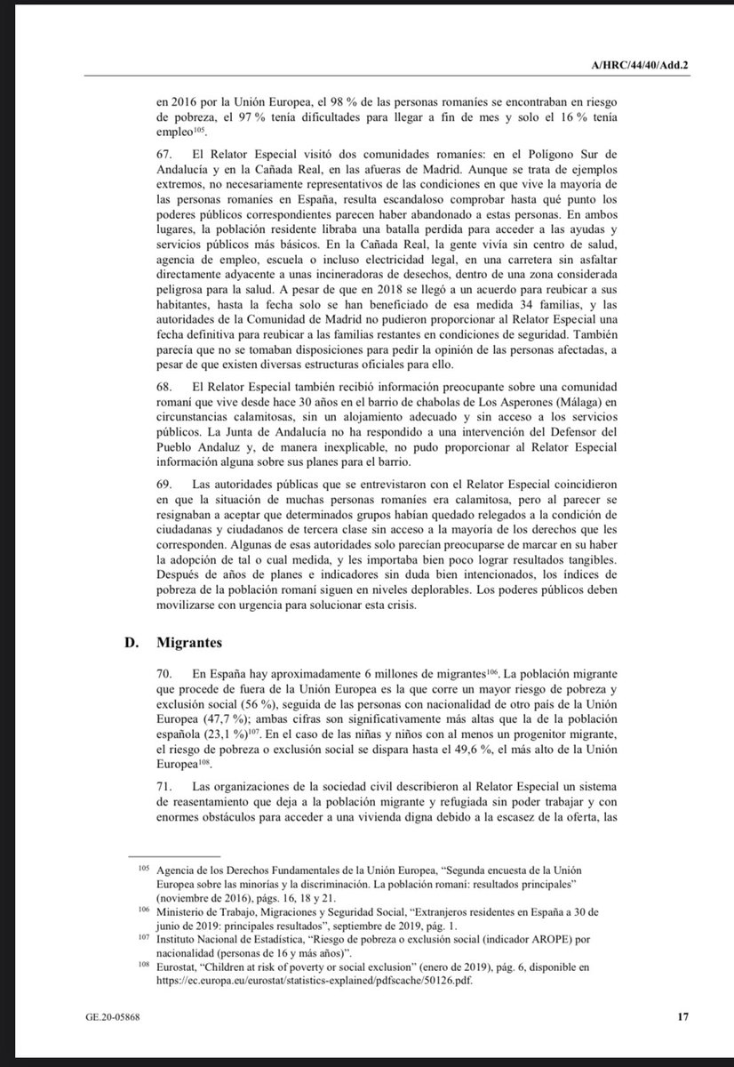 AlbaGlezVilla's tweet photo. Como veo que algunos estáis muy interesados repentinamente en la situación del Pueblo Gitano. Igual os  apetece tener algunos datos y leer el informe de un Relator de la ONU sobre extrema pobreza y derechos humanos en España. Besitos. https://t.co/f4wYmpRIzj https://t.co/vCwhDwkPUU