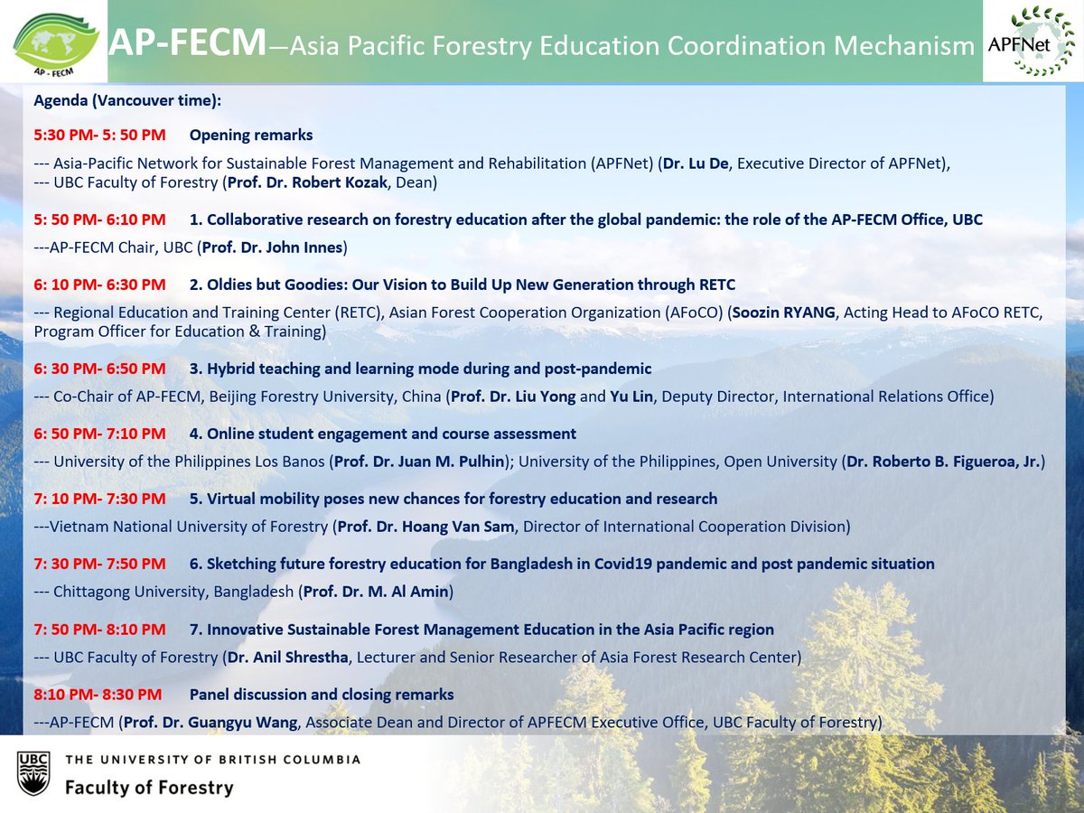 afrc_ubc's tweet image. Welcome to sign in for our Workshop: Forestry Education in the New Normal: Challenges, Opportunities and Solutions
Date and Time: May 4, 2022, from 5:30 PM to 8:30 PM (Vancouver) 
Register for the zoom link of the workshop:
ubc.zoom.us/meeting/regist…
