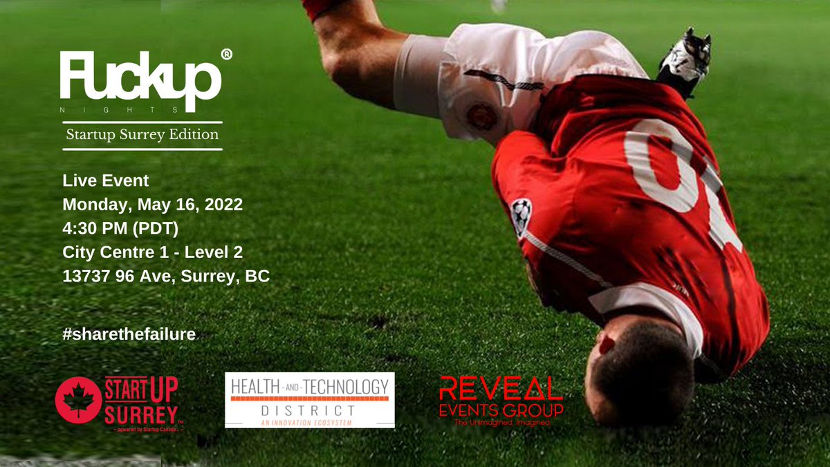 Thank you to <a href="/Startup_Canada/">Startup Canada</a> for supporting the startup community. 👏🏻🍁

Join us in-person on May 16th for this amazing event - F-Up Nights - <a href="/Startup_Surrey/">Startup Surrey</a> Edition! 🤯

🎟🥳 This event is free of charge!!! 

Register here: ow.ly/OckB50IRQs7