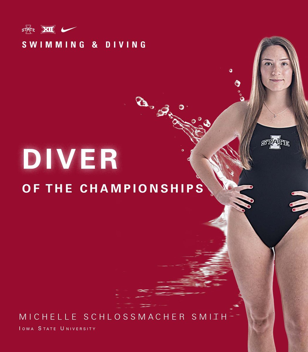 CycloneSD's tweet photo. Michelle, 𝘋𝘪𝘷𝘦𝘳 𝘰𝘧 𝘵𝘩𝘦 𝘊𝘩𝘢𝘮𝘱𝘪𝘰𝘯𝘴𝘩𝘪𝘱𝘴

∙ Seventh diver in ISU history to earn platform All-Big 12 First Team honors
∙ Earned 3M All-Big 12 honors
∙ All six performances resulted in Zone cuts https://t.co/RE7drnjtCL