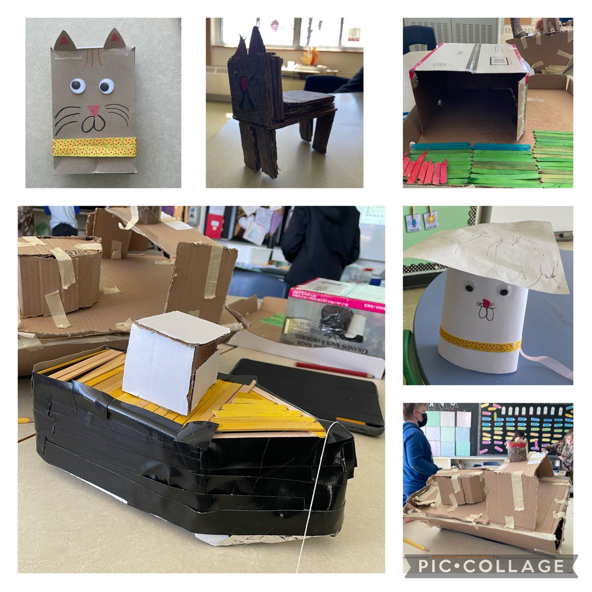 mllebenevides's tweet photo. Last week, we read “10 idées écolos” and decided to collect leftover reusable materials to complete idea #7. Today, we presented our creations en français! Blown away by their creativity (yes, that is an entire bonfire &amp; a functional purse!) and French speaking!!! @alcdsb_shrt https://t.co/mvDzV8xwnl