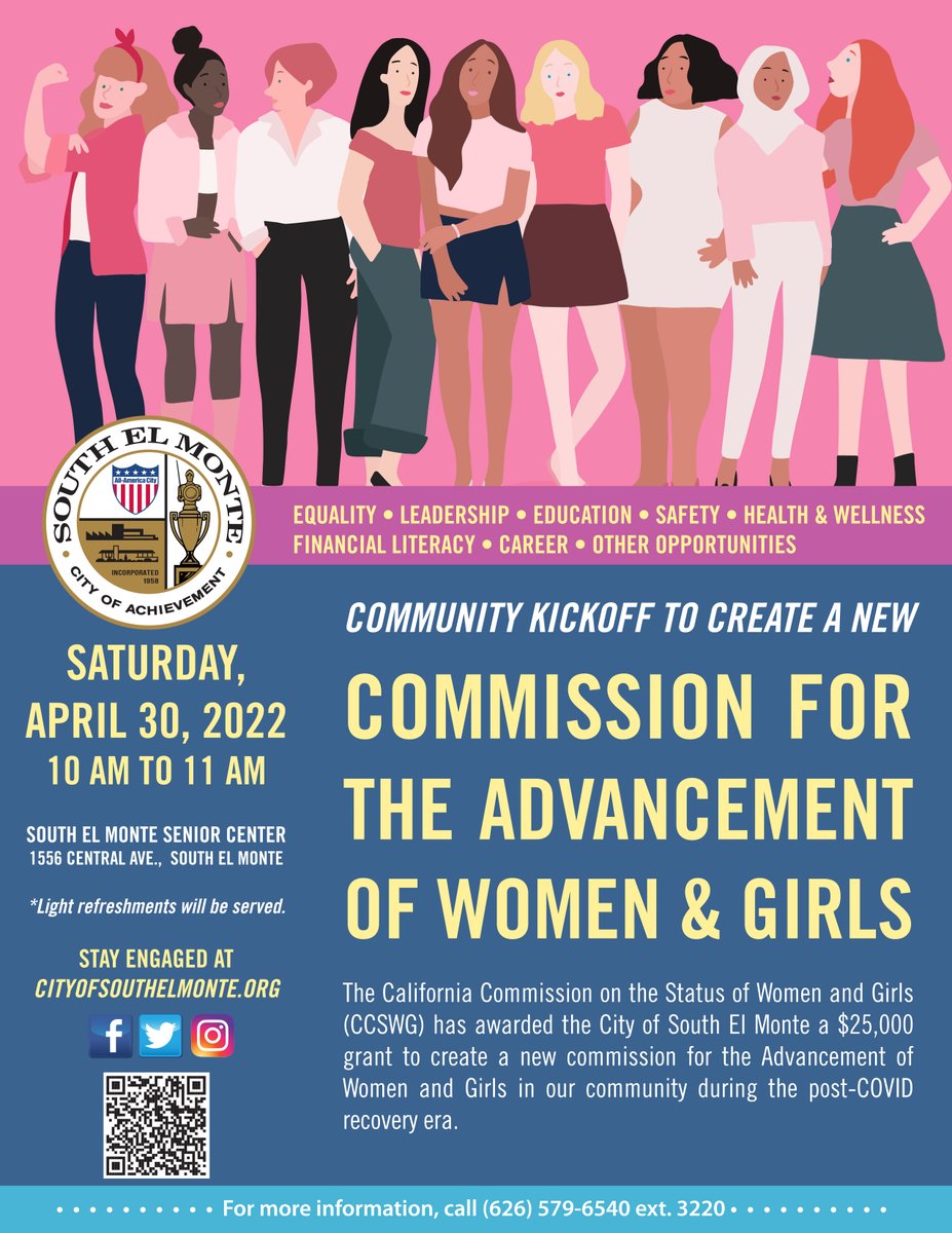CITYSEM's tweet photo. Join us, this Saturday, April 30th at 10 am  for our Community Kickoff to Create a New Commission for Women and Girls.
#CAWomenAreEssential  #WomenAreEssential  #InvestInUs #CCSWG https://t.co/8PHPbTvlDF