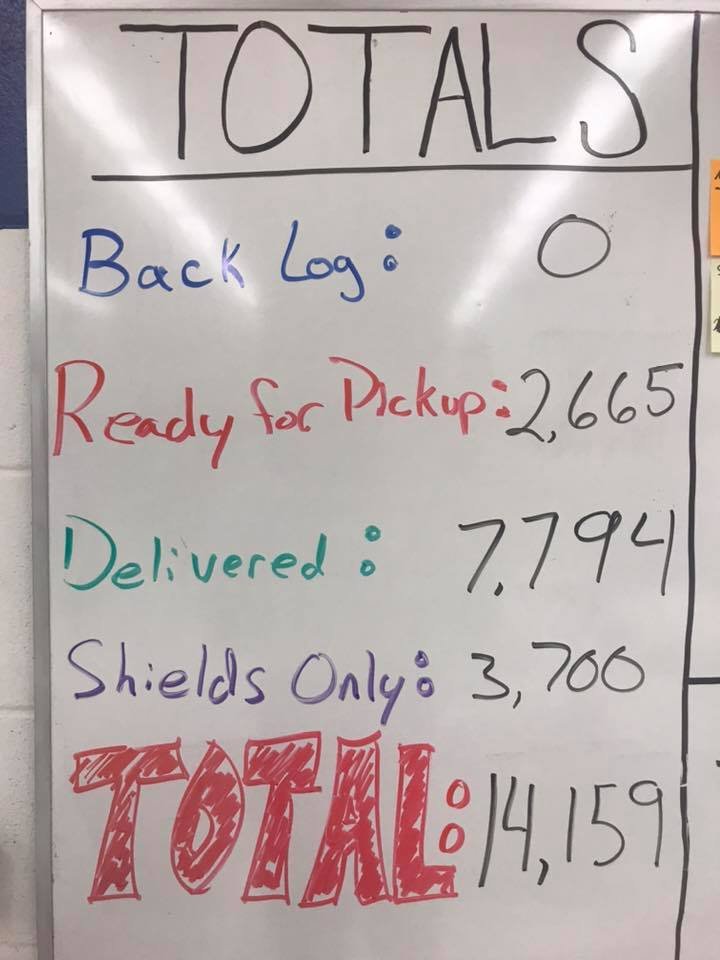 2 years ago, our season had been cancelled and we were making face shields. This image was the first time our backlog had reached zero after 4 weeks.Visit our website's history page to read more and watch our video. #omgrobots team2052.com/history/covid/