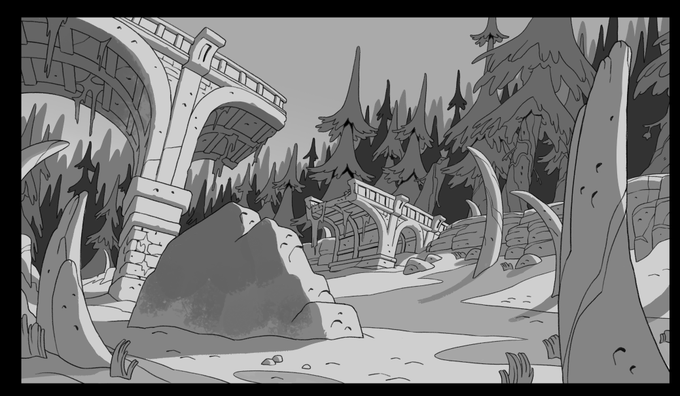 Back with more Owl House bgs! 207: Eda's Requiem. Spooky forest time! Not much to say here other than I've really liked figuring out different iterations of the Boiling Isles trees and this place was no exception. 