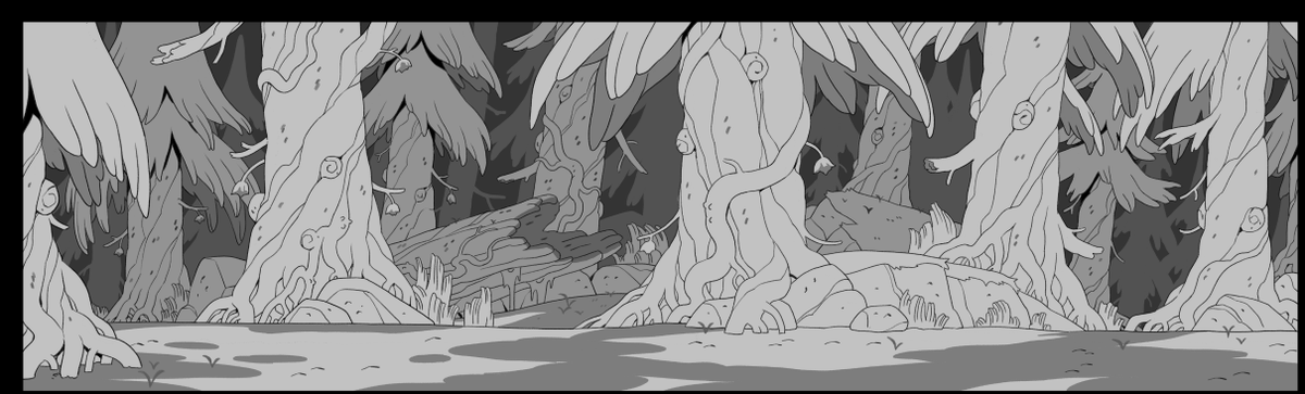 Back with more Owl House bgs! 207: Eda's Requiem. Spooky forest time! Not much to say here other than I've really liked figuring out different iterations of the Boiling Isles trees and this place was no exception.