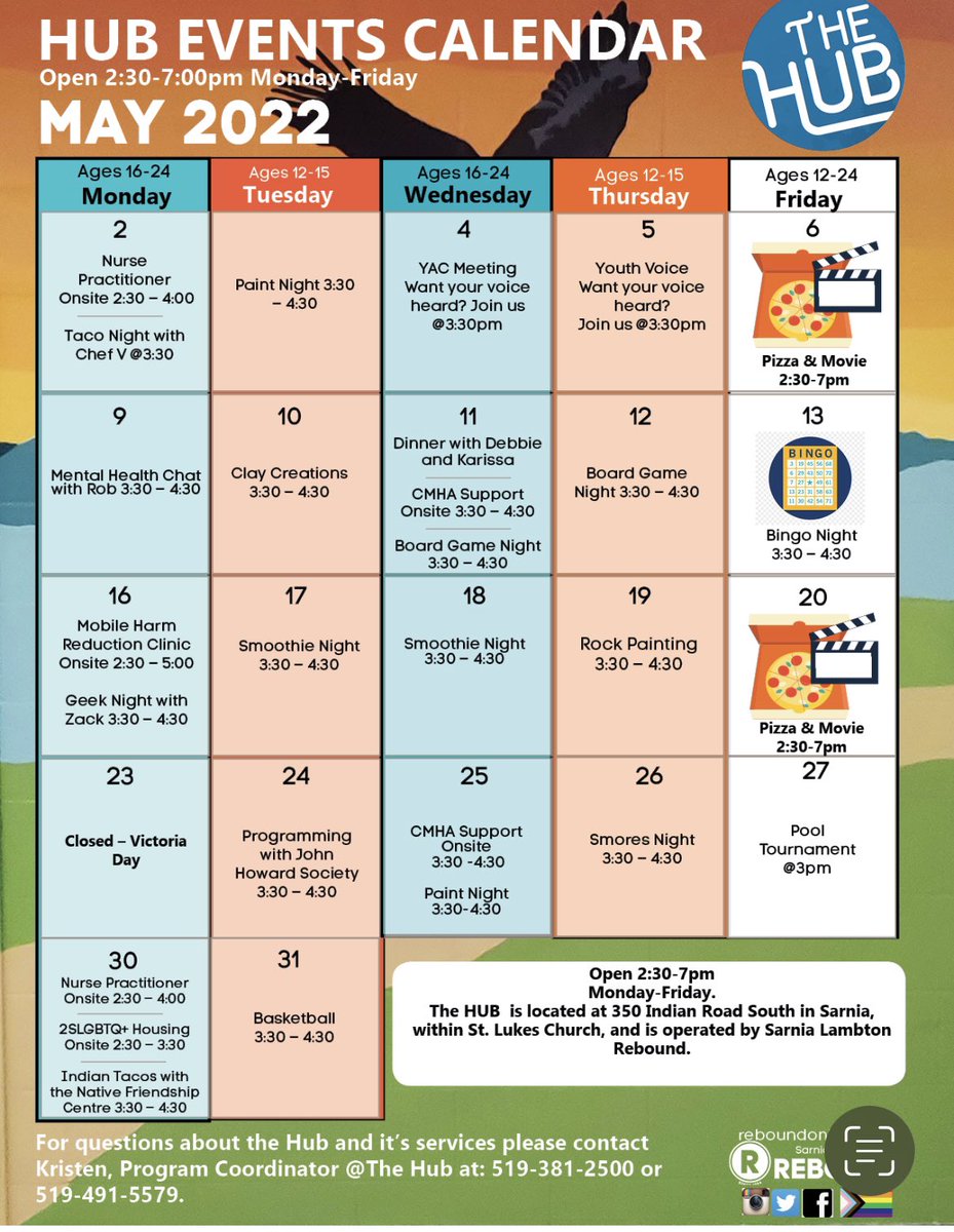 May is just around the corner and The Hub is ready for it! #community #lambtoncounty #youth #sarnia #dropin #mentalhealth #mentalwellness #youthengagement #spring #May