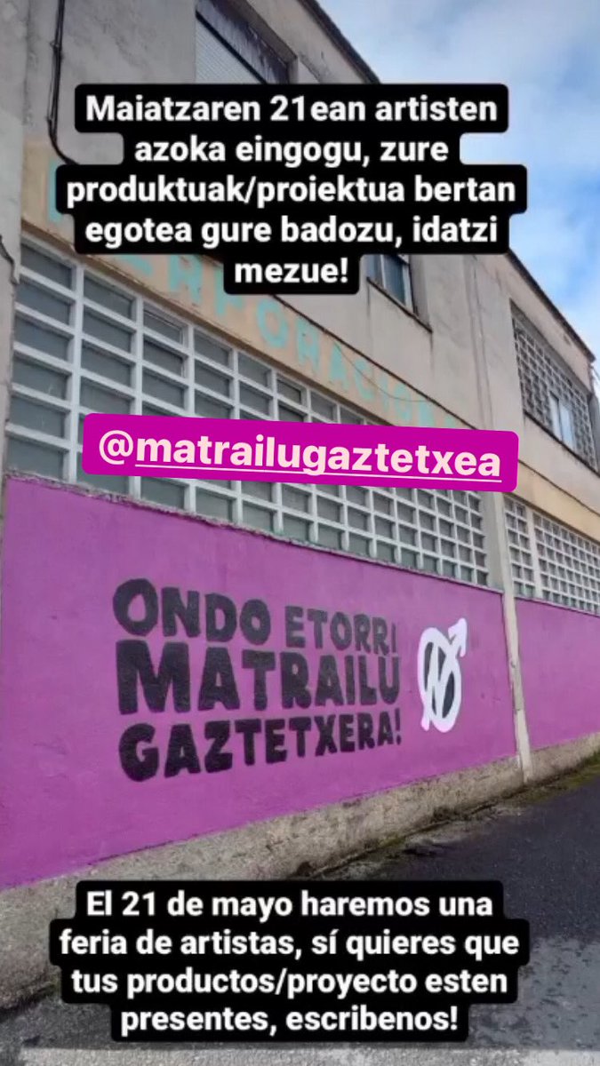 AZOKA MATRAILU GAZTETXEAN! 💥
SORTZAILEA BAZARA ETA ZURE PRODUKTUEK/PROIEKTUE BERTAN EGOTEA GURE BADOZU IDATZI INSTAGRAM KONTURE!!